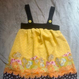 Piper & Blue Yellow Floral Polka Dot Tank Dress with Black Straps